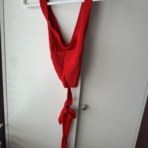 Red Knitted Shoulder Top